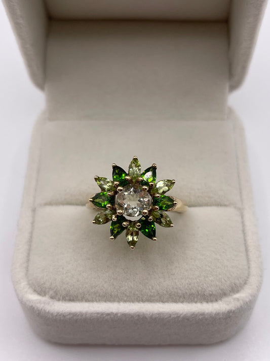 9ct gold multi gemstone cluster ring