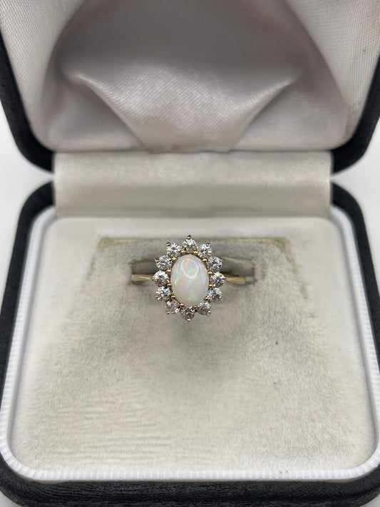 9ct gold opal and cz ring