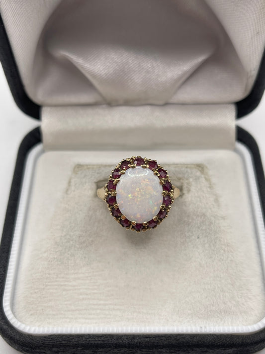 9ct gold opal and ruby ring