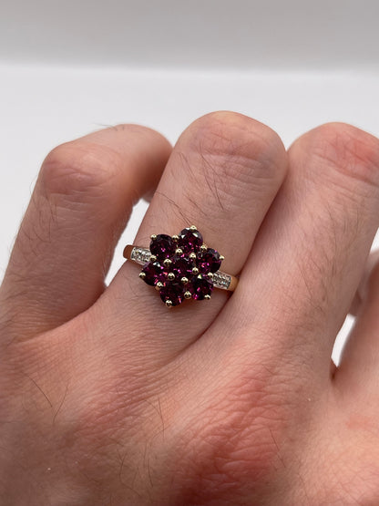 9ct gold garnet and diamond ring