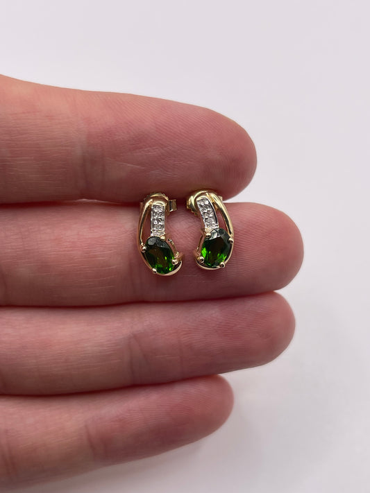 9ct gold diopside and diamond earrings