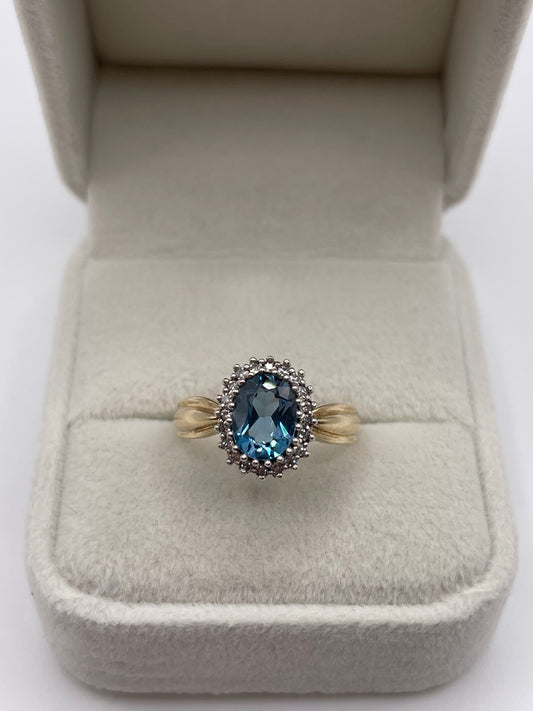 9ct gold blue topaz and diamond ring