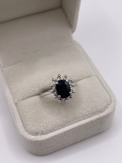 Platinum sapphire and diamond ring