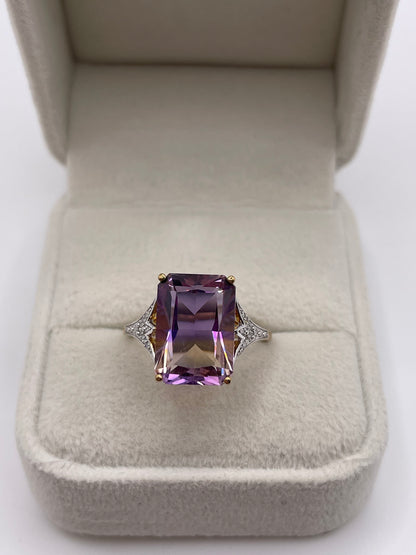 9ct gold ametrine and diamond ring