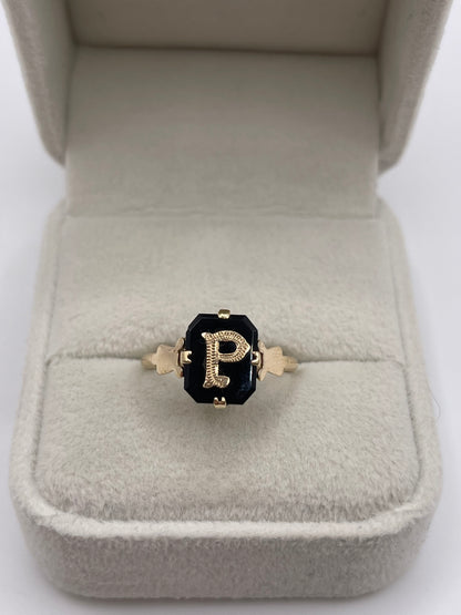9ct gold onyx initial ring