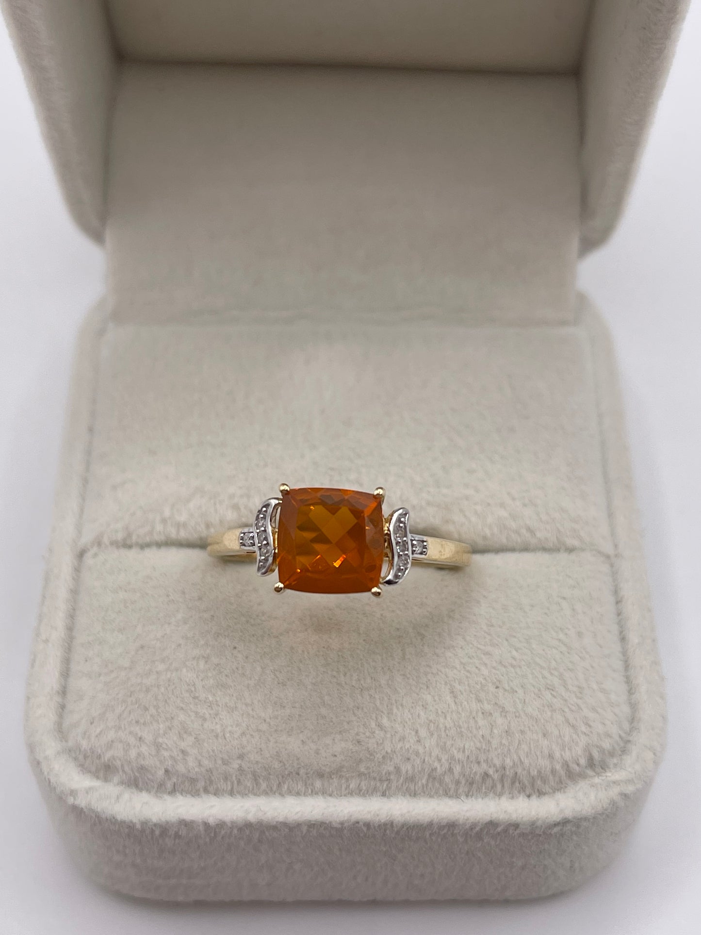 9ct gold fire opal and diamond ring