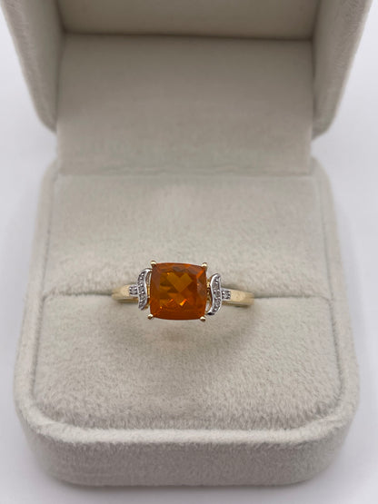 9ct gold fire opal and diamond ring