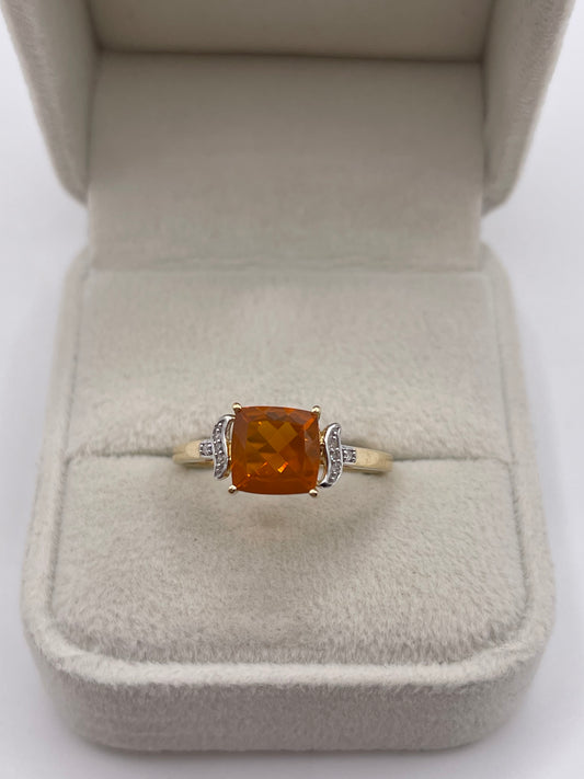9ct gold fire opal and diamond ring