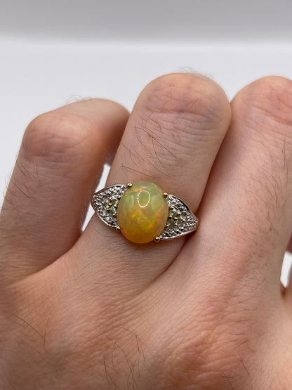 9ct gold opal, quartz and diamond ring