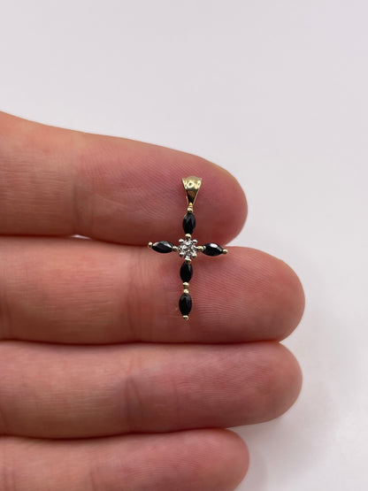 9ct gold sapphire and diamond cross pendant