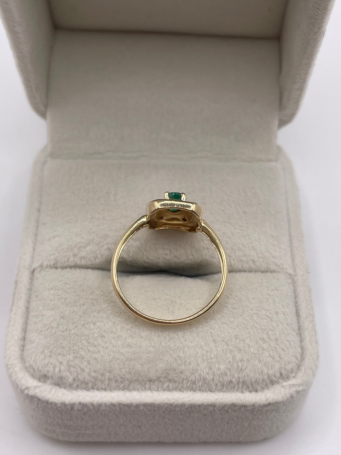14ct gold enamel, emerald and diamond ring