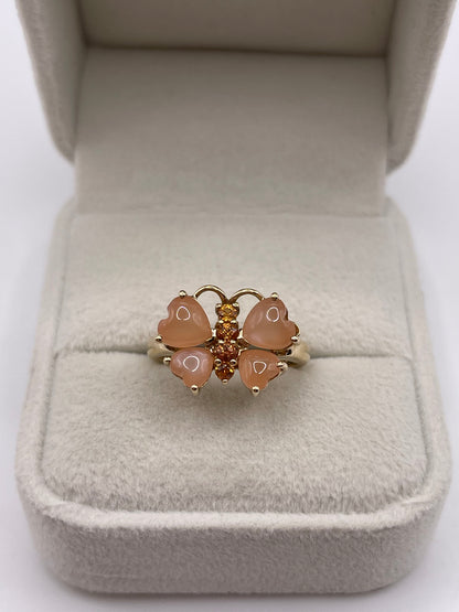 9ct gold peach moonstone and citrine butterfly ring