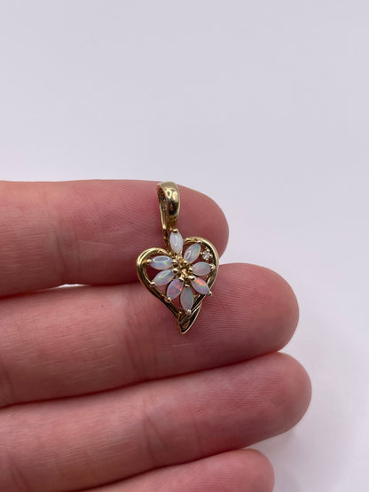 9ct gold opal and diamond cluster pendant