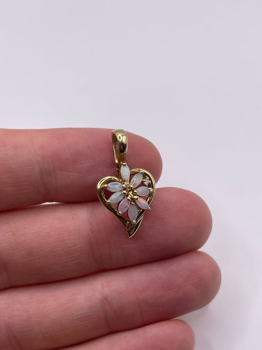 9ct gold opal and diamond cluster pendant