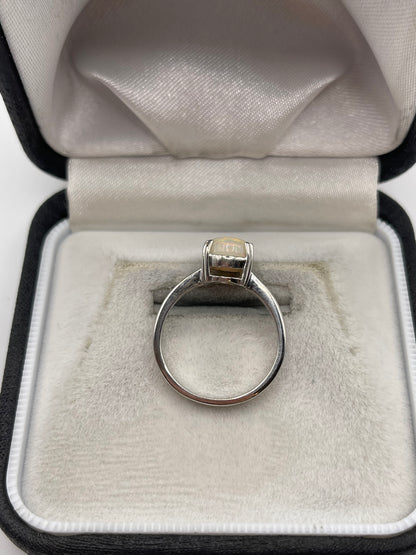 9ct white gold opal and diamond ring