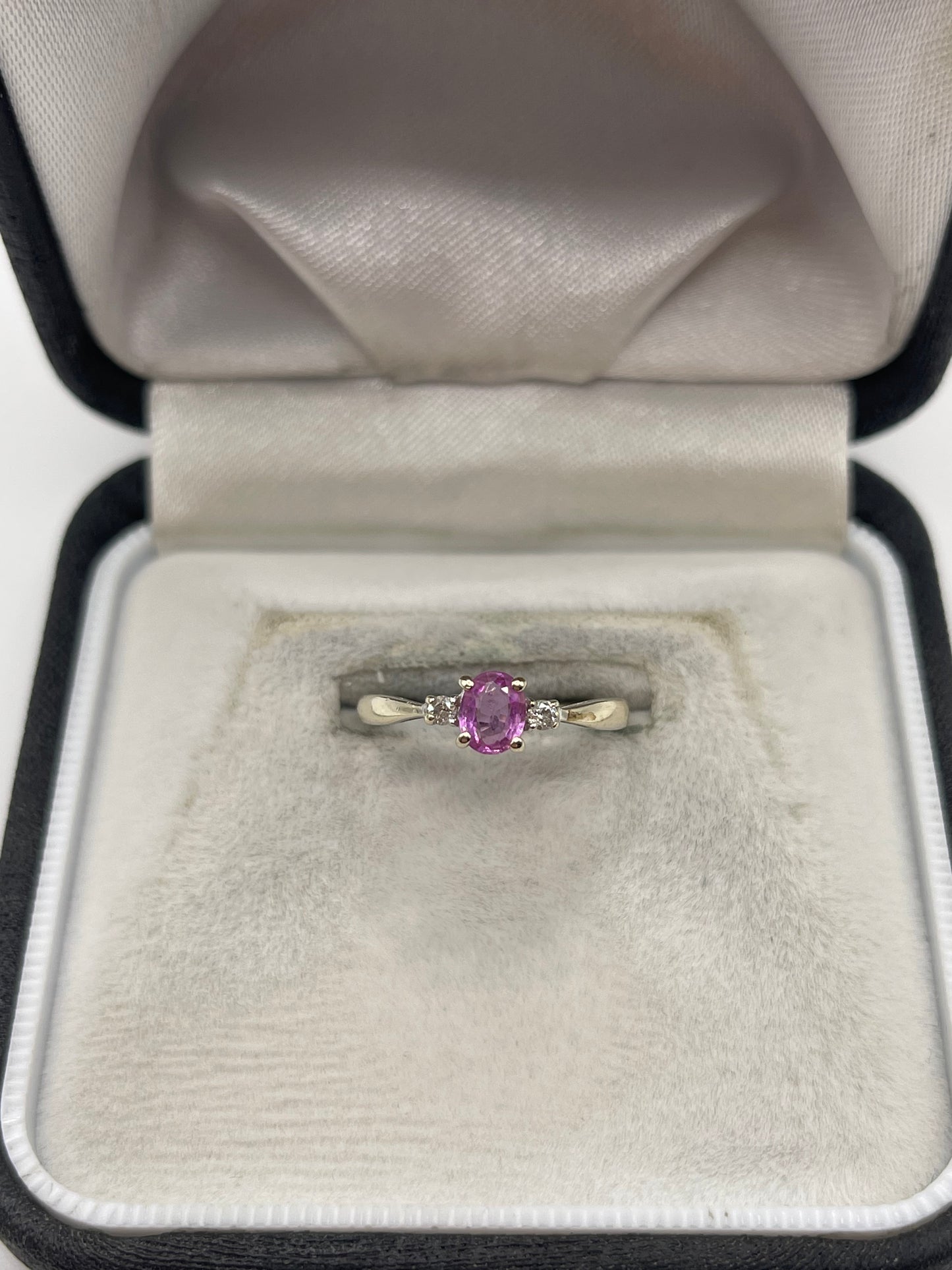 9ct white gold pink sapphire and diamond ring