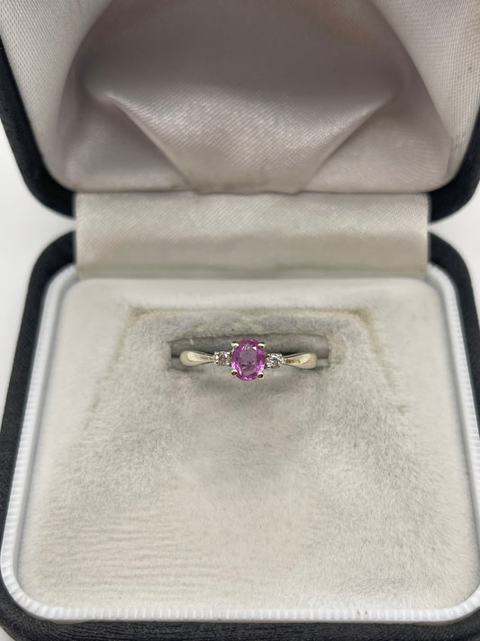 9ct white gold pink sapphire and diamond ring