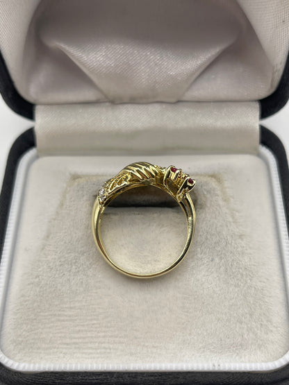 14ct gold ruby and diamond hand ring