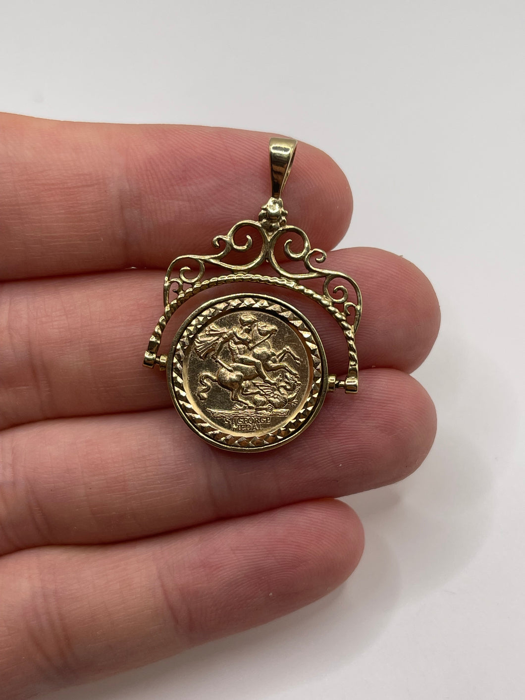 9ct gold St George medallion spinning fob