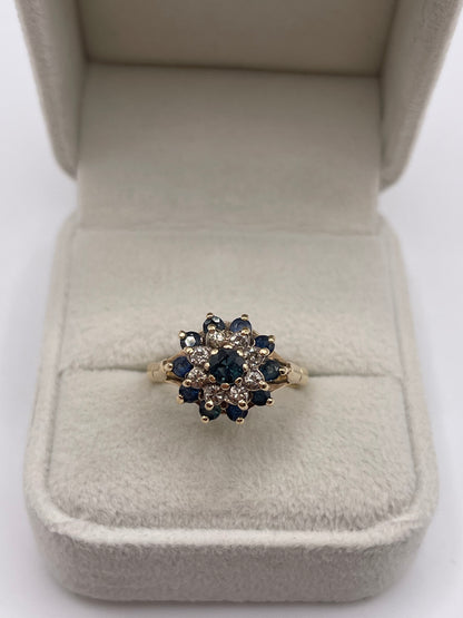 9ct gold sapphire and diamond cluster ring