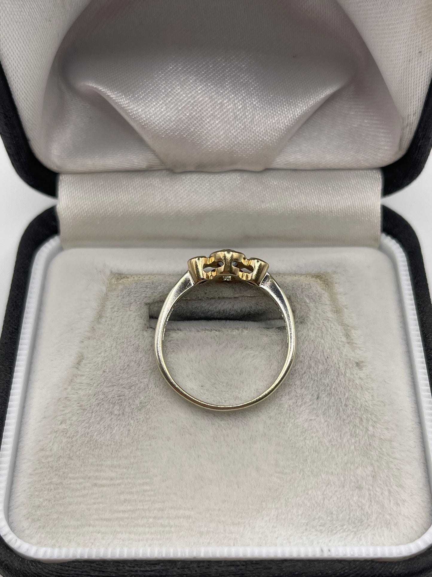 9ct two tone gold aquamarine and diamobd ring