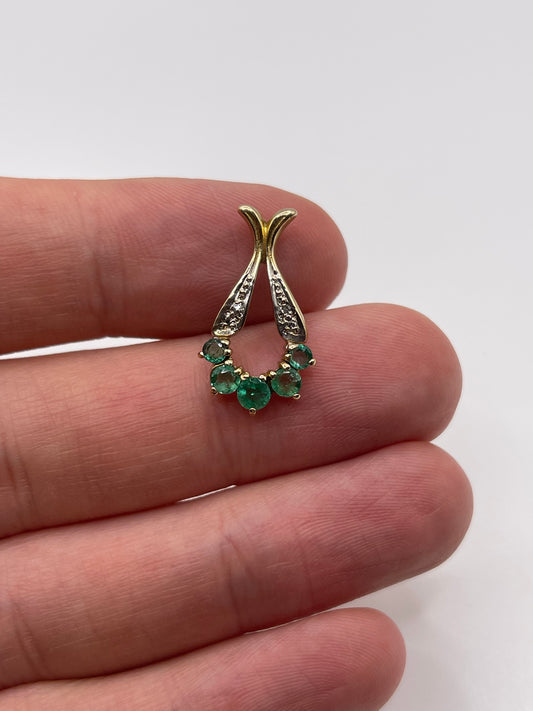 9ct gold emerald and diamond pendant