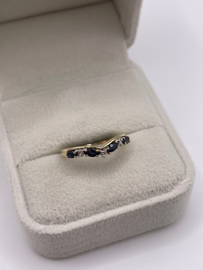9ct gold sapphire and diamond wishbone ring