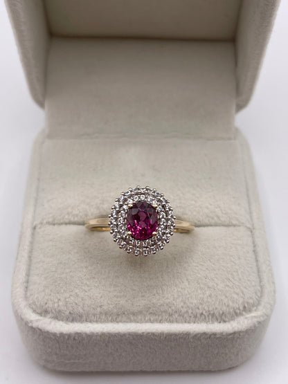 9ct gold spinel and zircon ring