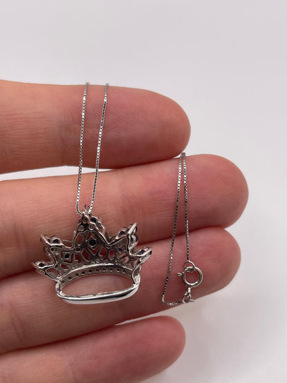 14ct white gold sapphire and diamond crown necklace
