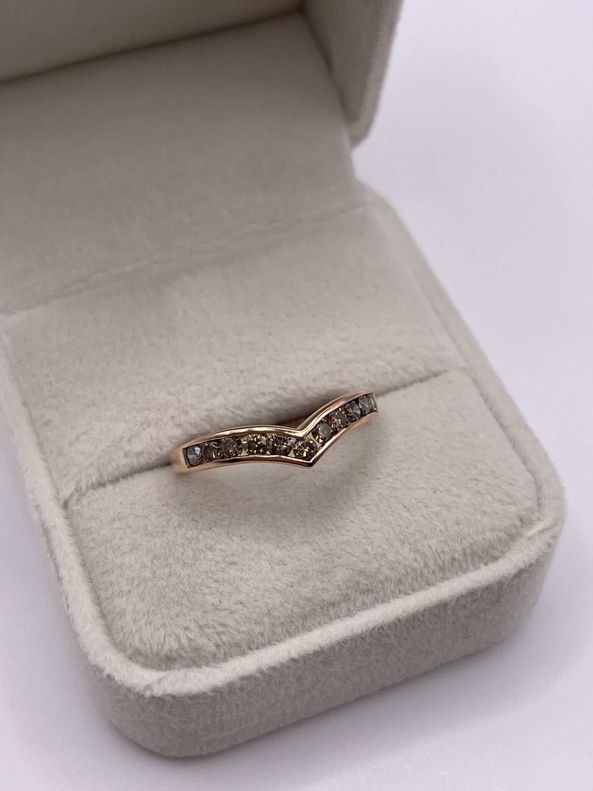 9ct rose gold cognac diamond wishbone ring