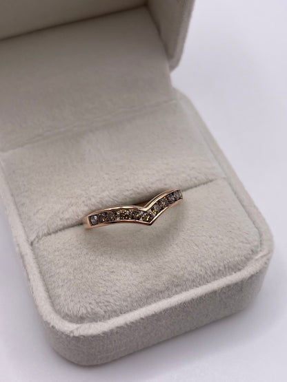 9ct rose gold cognac diamond wishbone ring