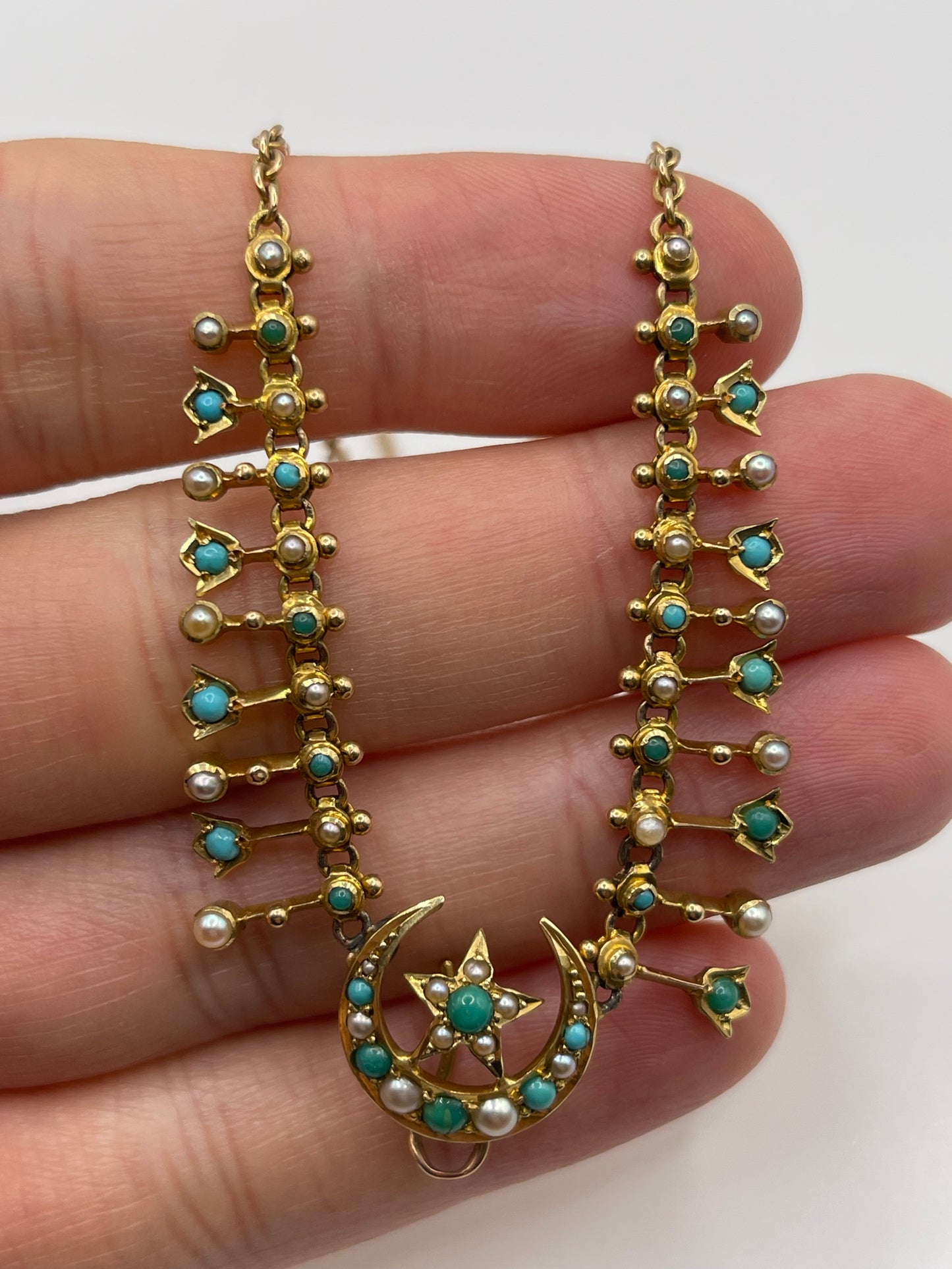 Antique 15ct gold turquoise and pearl necklace