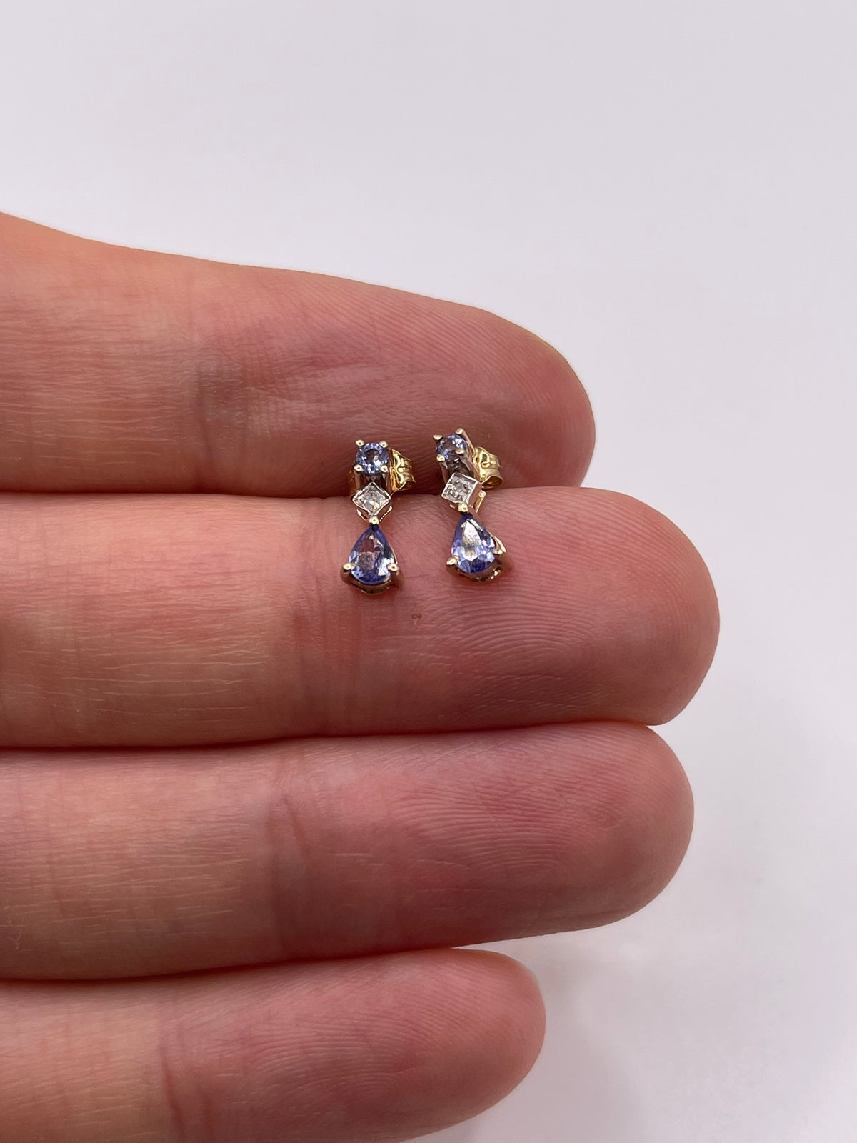 9ct gold tanzanite and diamond earrings