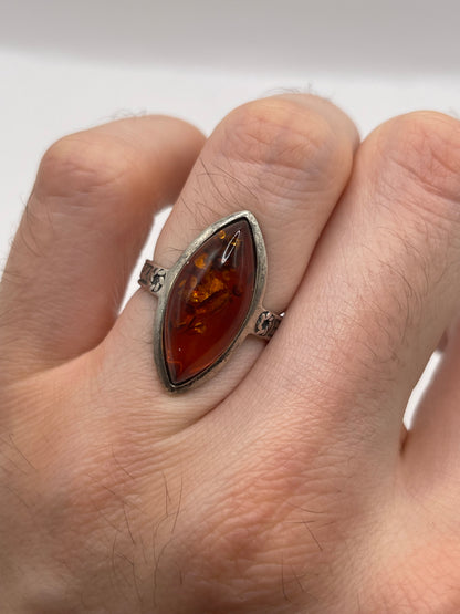 Silver amber ring