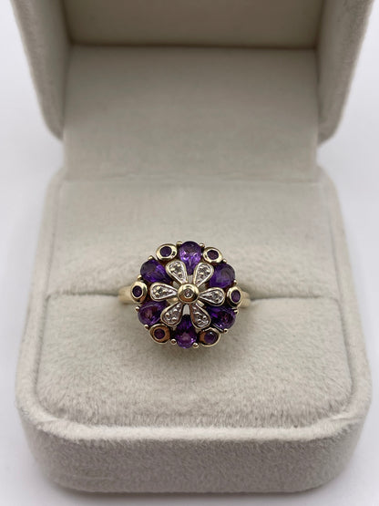 9ct gold amethyst and diamond ring