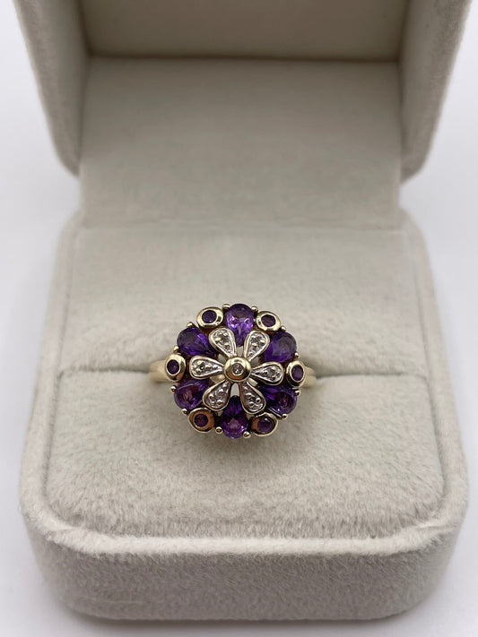 9ct gold amethyst and diamond ring
