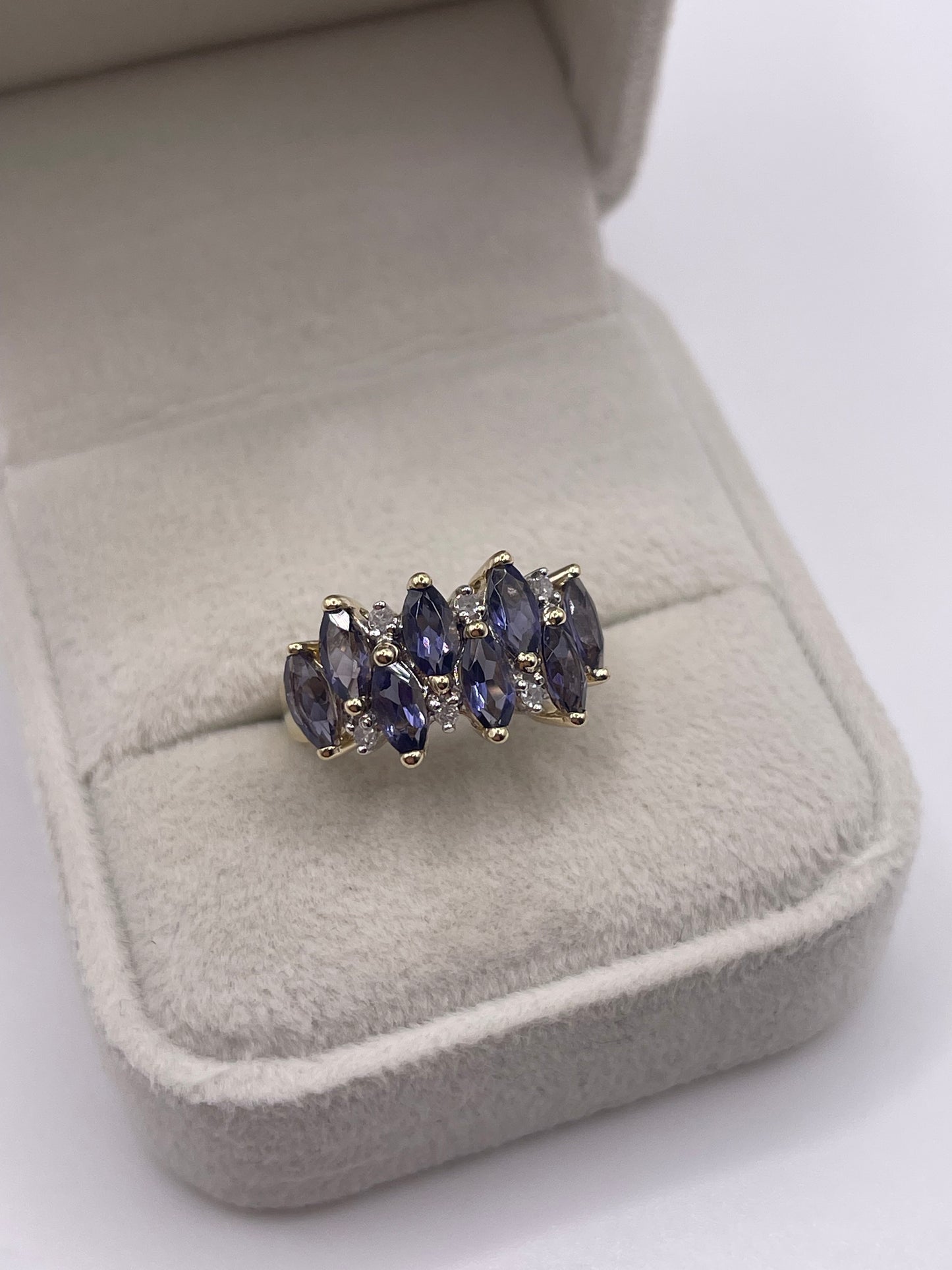 9ct gold iolite and diamond ring