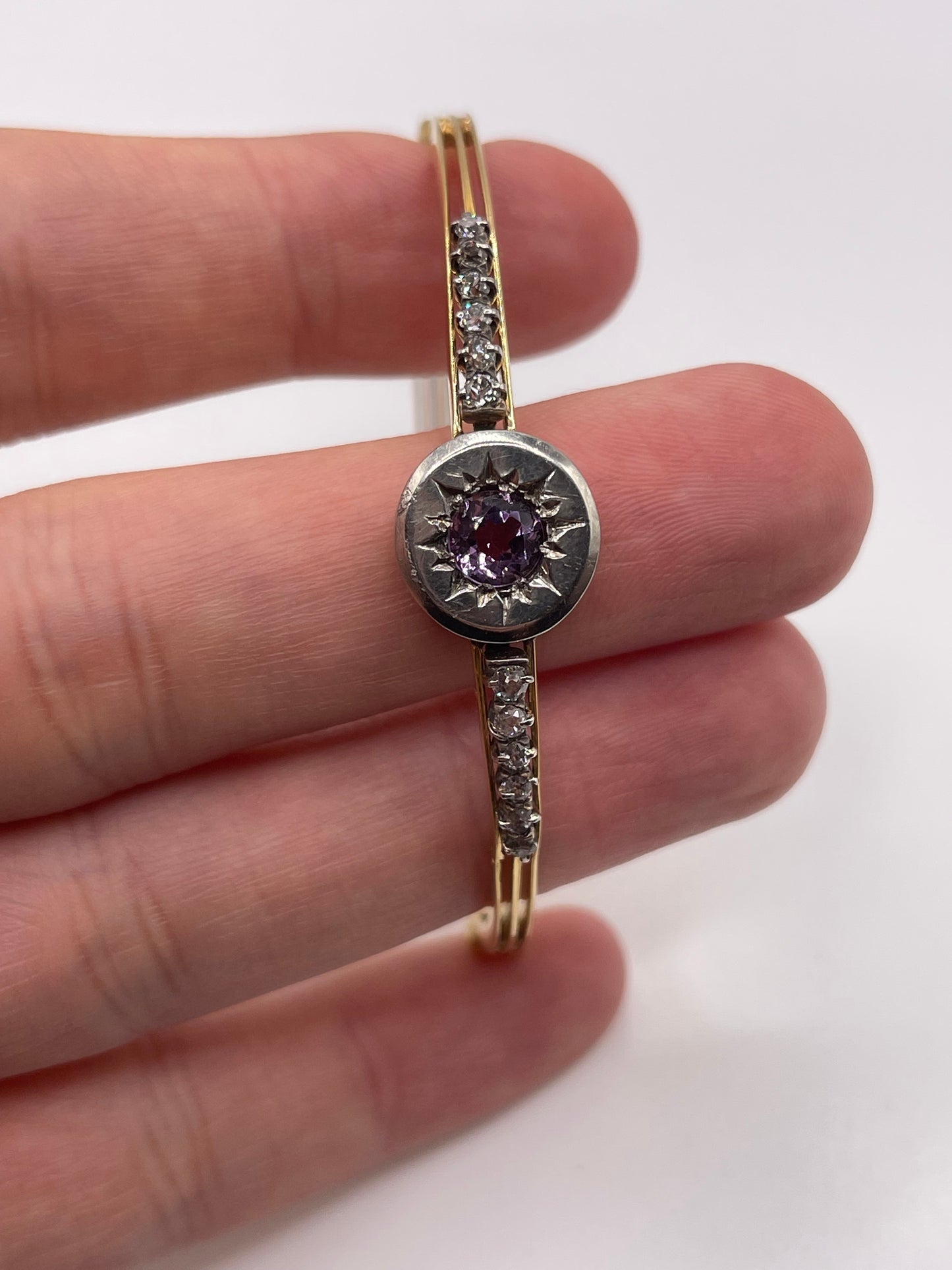 18ct gold amethyst and diamond bangle