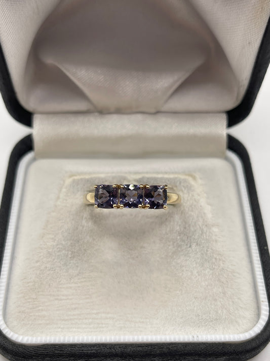 9ct gold iolite and diamond ring