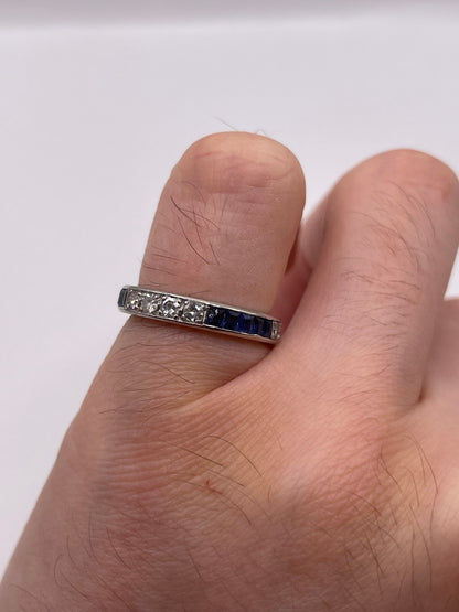 Platinum sapphire and diamond full eternity ring