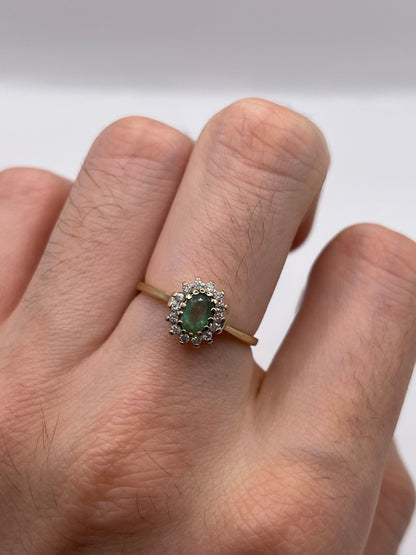 9ct gold emerald and diamond ring