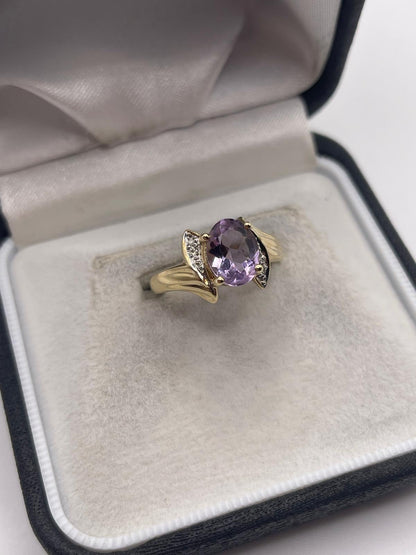 9ct gold amethyst and diamond ring
