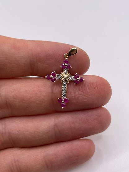 9ct gold ruby and diamond cross pendant