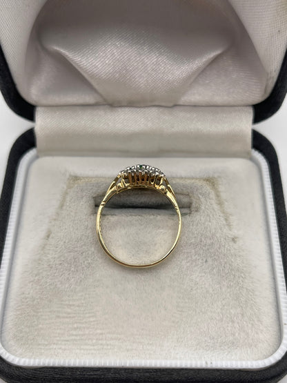 9ct gold emerald and diamond ring