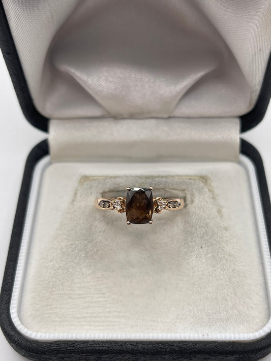 LeVian 14ct rose gold Smokey quartz and diamond ring