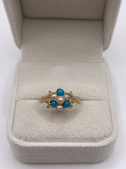 9ct gold turquoise and pearl ring
