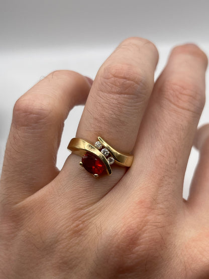14ct gold fire opal and diamond ring