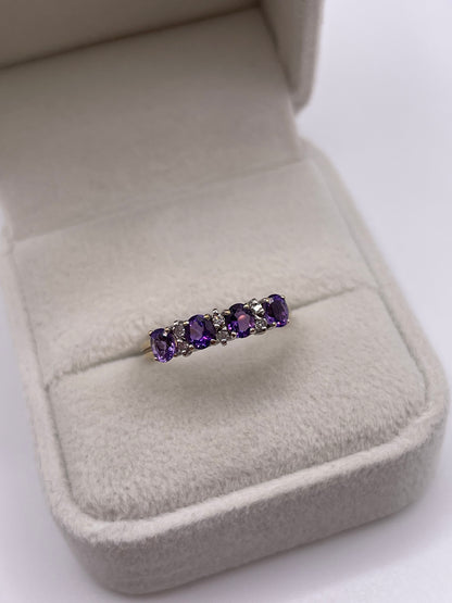 9ct gold amethyst and diamond ring