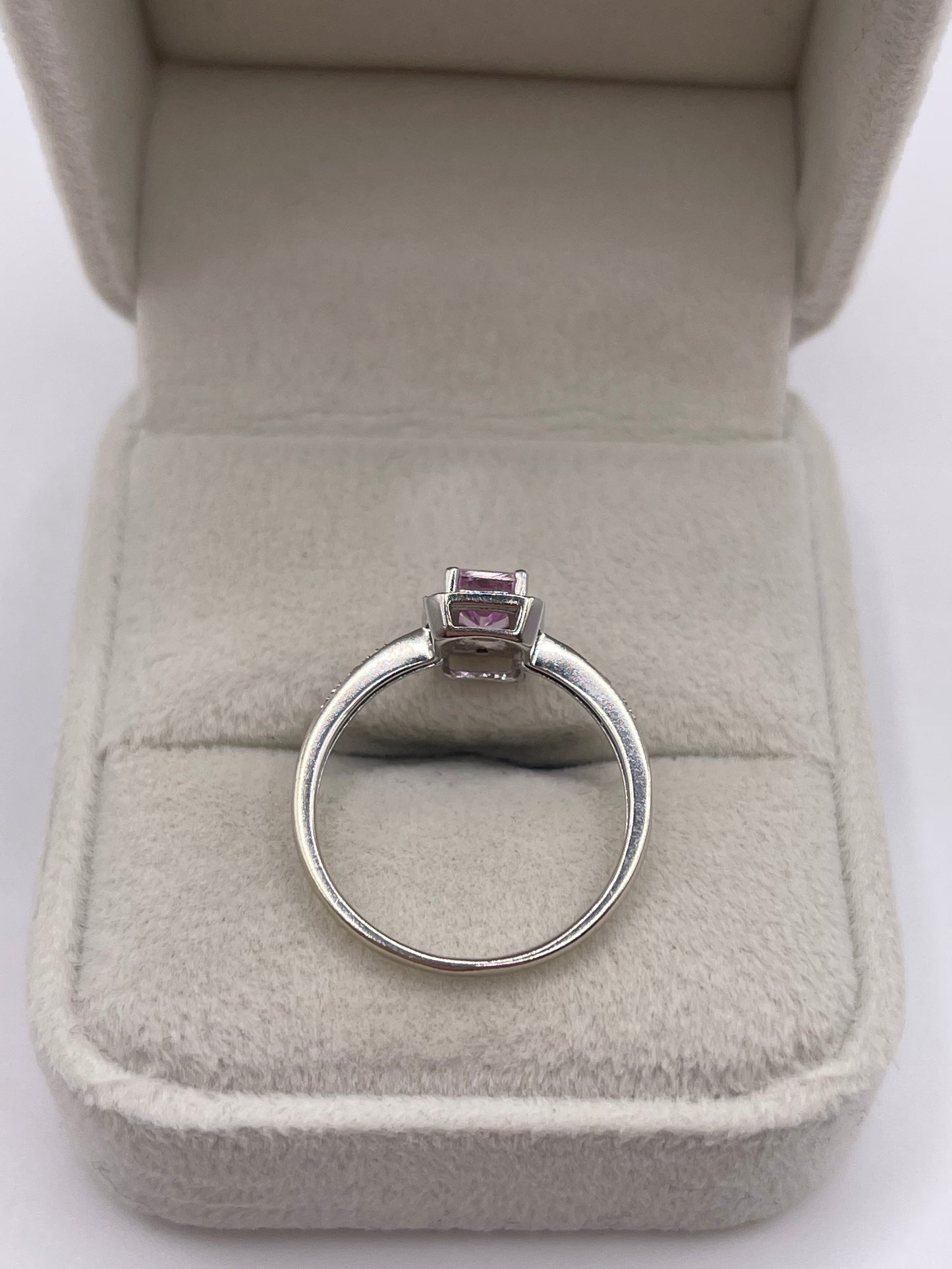9ct white gold pink topaz and diamond ring