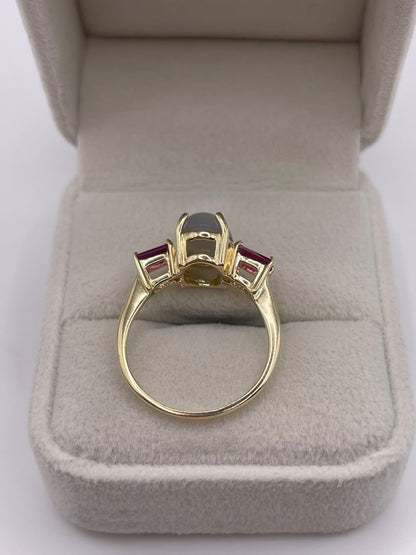 9ct gold grey moonstone and garnet ring